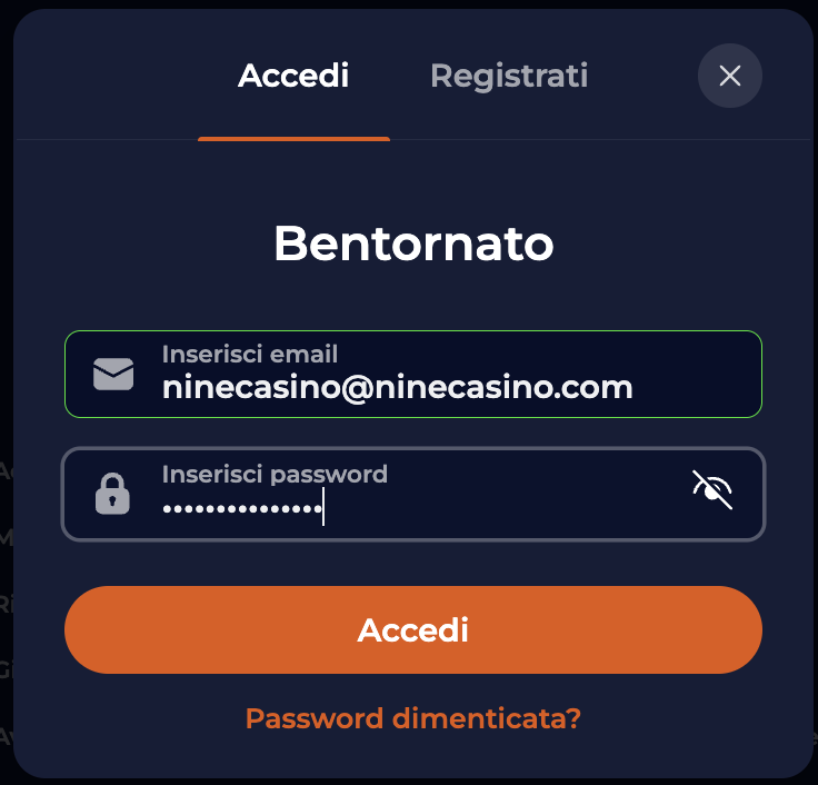 nine casino accedi